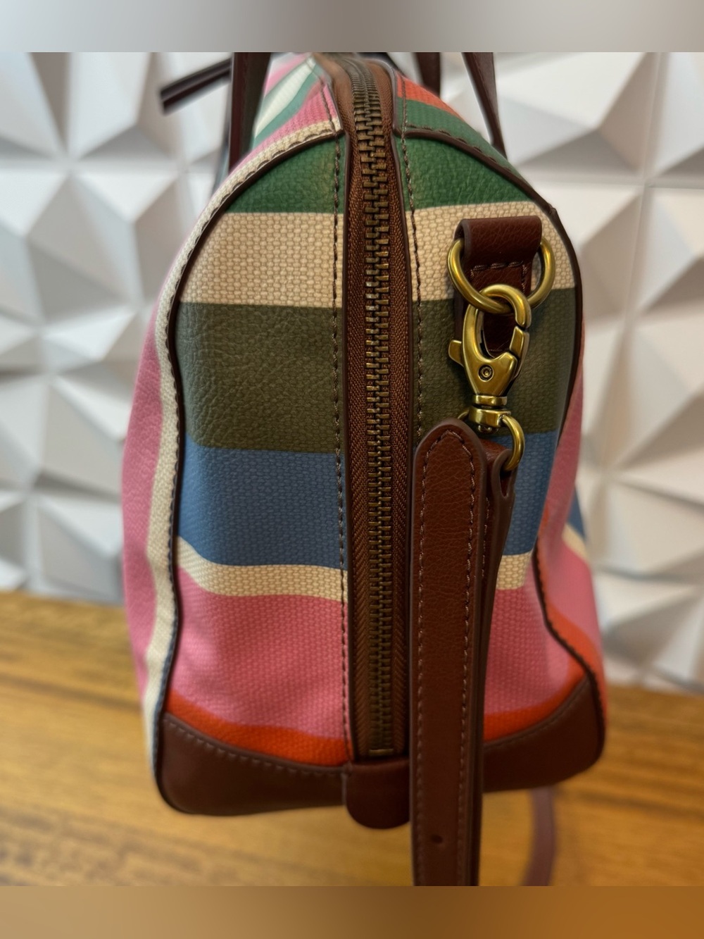 Fossil Sydney satchel bag multi-colored striped pattern - Picture 3 of 13